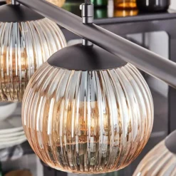 hofstein Koyoto Suspension, Boule lumineuse, Suspension Ambre, 4 lumières