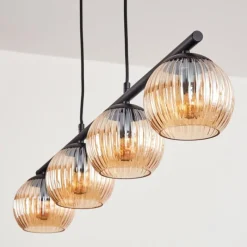 hofstein Koyoto Suspension, Boule lumineuse, Suspension Ambre, 4 lumières