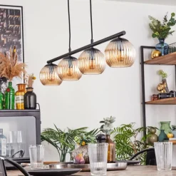 hofstein Koyoto Suspension, Boule lumineuse, Suspension Ambre, 4 lumières