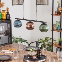 hofstein Koyoto Suspension, Boule lumineuse, Suspension Bleu, Vert, Cuivré, 3 lumières