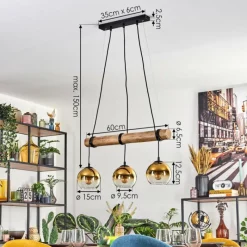 Lampes Dorées-hofstein Koyoto Suspension, Boule lumineuse, Suspension Écru, Noir, 3 lumières