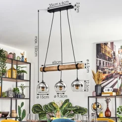 hofstein Koyoto Suspension, Boule lumineuse, Suspension Écru, Noir, 3 lumières