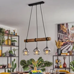 hofstein Koyoto Suspension, Boule lumineuse, Suspension Écru, Noir, 3 lumières