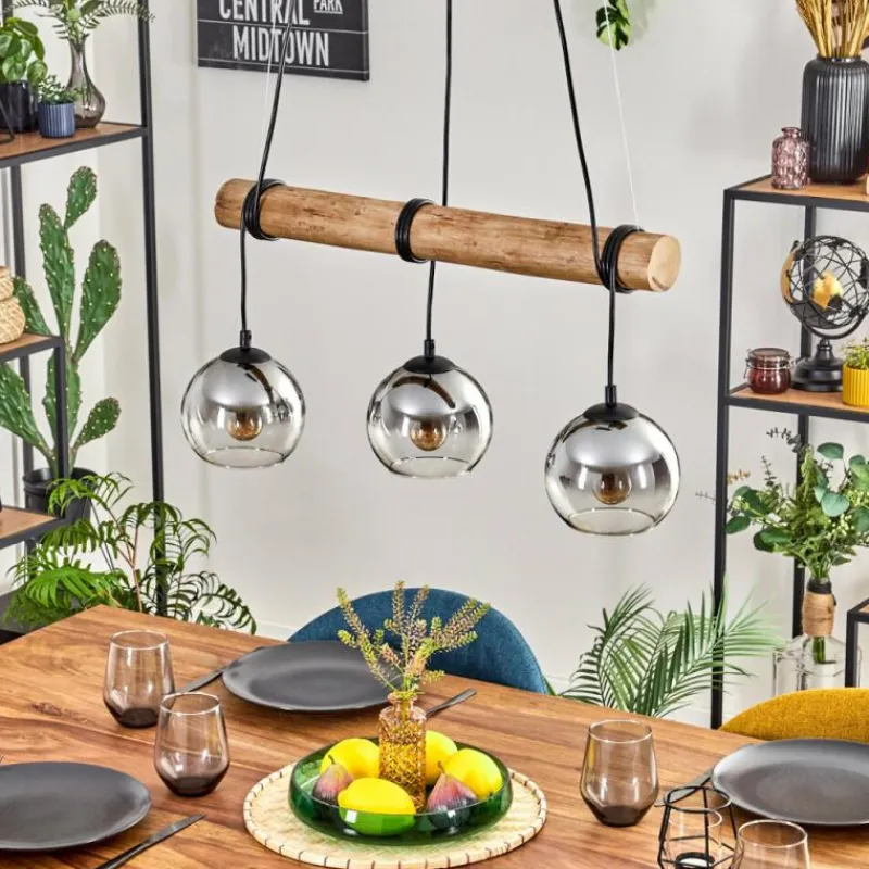 hofstein Koyoto Suspension, Boule lumineuse, Suspension Écru, Noir, 3 lumières