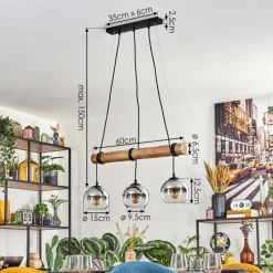 hofstein Koyoto Suspension, Boule lumineuse, Suspension Écru, Noir, 3 lumières