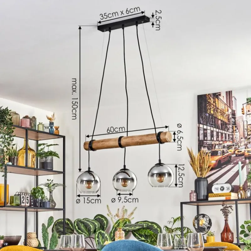 hofstein Koyoto Suspension, Boule lumineuse, Suspension Écru, Noir, 3 lumières