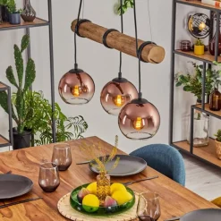 hofstein Koyoto Suspension, Boule lumineuse, Suspension Écru, Noir, 3 lumières