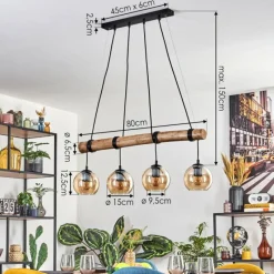 hofstein Koyoto Suspension, Boule lumineuse, Suspension Écru, Noir, 4 lumières