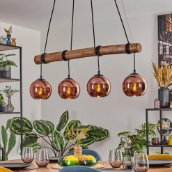 hofstein Koyoto Suspension, Boule lumineuse, Suspension Écru, Noir, 4 lumières