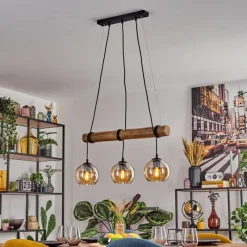 Style Boho-Chic-hofstein Koyoto Suspension, Boule lumineuse, Suspension Écru, Noir, 3 lumières