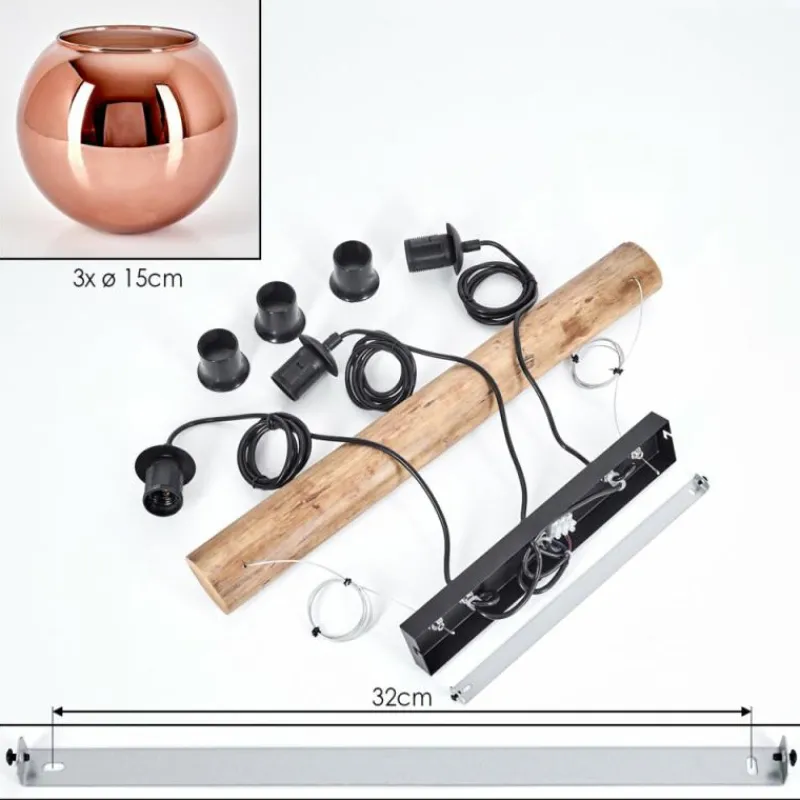 hofstein Koyoto Suspension, Boule lumineuse, Suspension Écru, Noir, 3 lumières