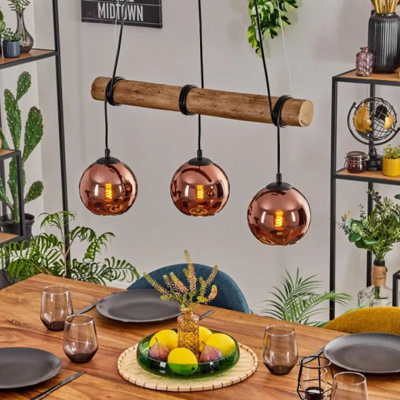 hofstein Koyoto Suspension, Boule lumineuse, Suspension Écru, Noir, 3 lumières