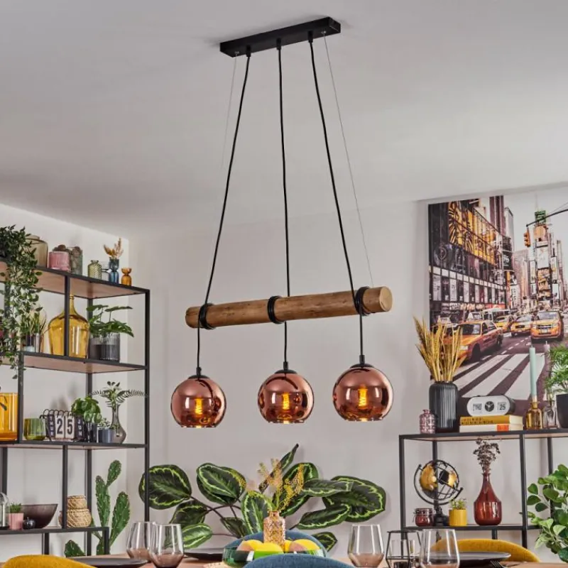 hofstein Koyoto Suspension, Boule lumineuse, Suspension Écru, Noir, 3 lumières