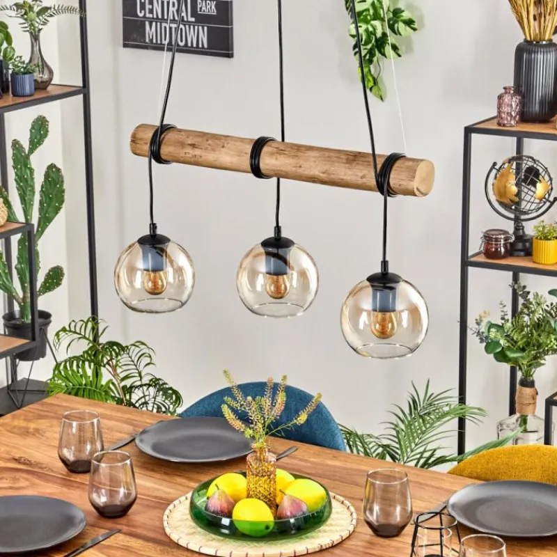 hofstein Koyoto Suspension, Boule lumineuse, Suspension Écru, Noir, 3 lumières