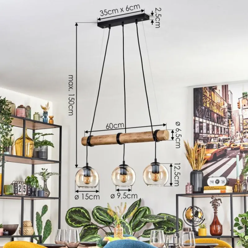 hofstein Koyoto Suspension, Boule lumineuse, Suspension Écru, Noir, 3 lumières