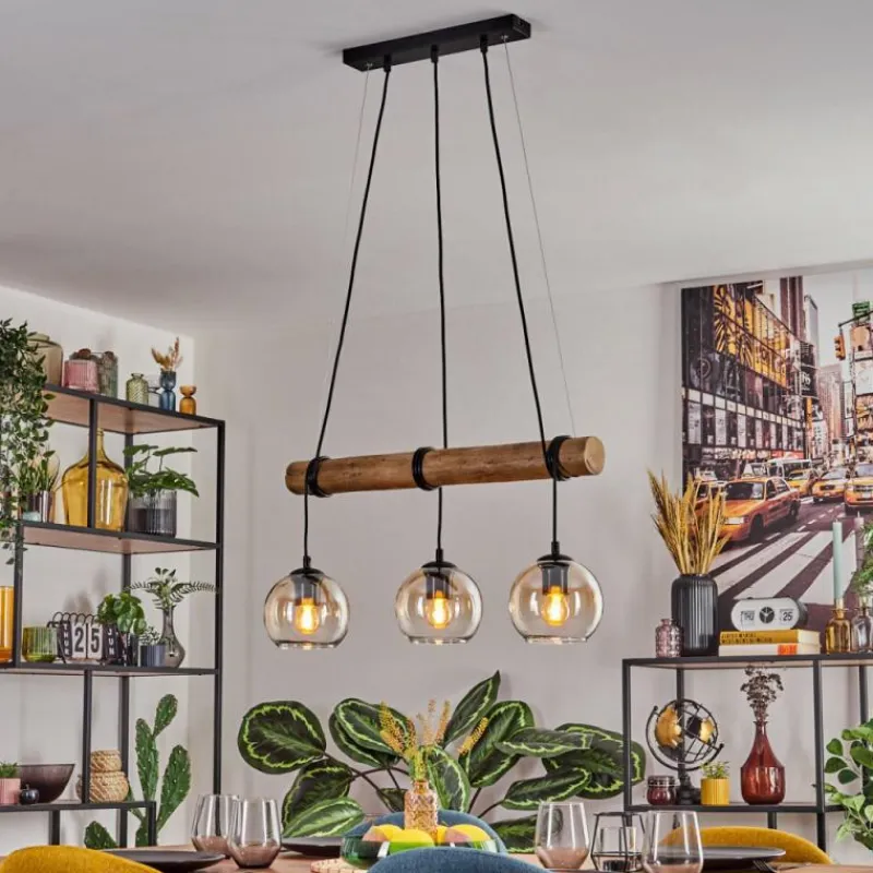 hofstein Koyoto Suspension, Boule lumineuse, Suspension Écru, Noir, 3 lumières