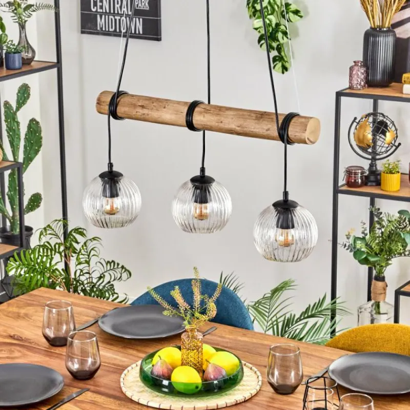 hofstein Koyoto Suspension, Boule lumineuse, Suspension Écru, Noir, 3 lumières