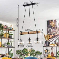 hofstein Koyoto Suspension, Boule lumineuse, Suspension Écru, Noir, 3 lumières