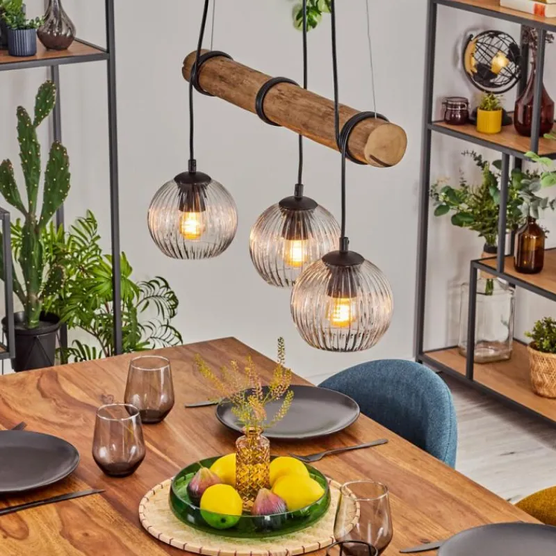 hofstein Koyoto Suspension, Boule lumineuse, Suspension Écru, Noir, 3 lumières