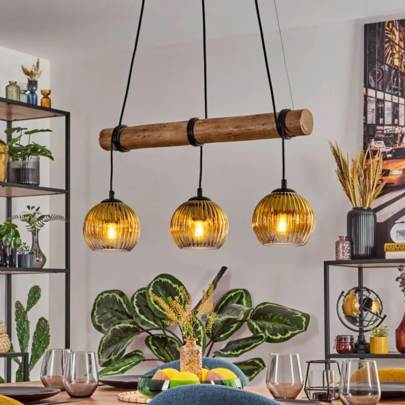 Lampes Dorées-hofstein Koyoto Suspension, Boule lumineuse, Suspension Écru, Noir, 3 lumières