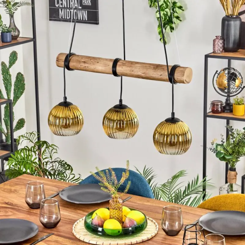 Lampes Dorées-hofstein Koyoto Suspension, Boule lumineuse, Suspension Écru, Noir, 3 lumières