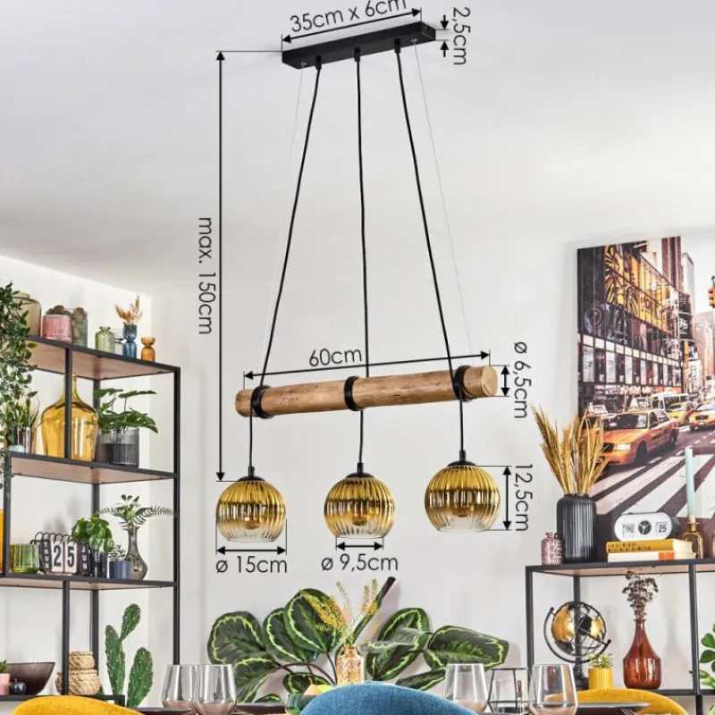 Lampes Dorées-hofstein Koyoto Suspension, Boule lumineuse, Suspension Écru, Noir, 3 lumières