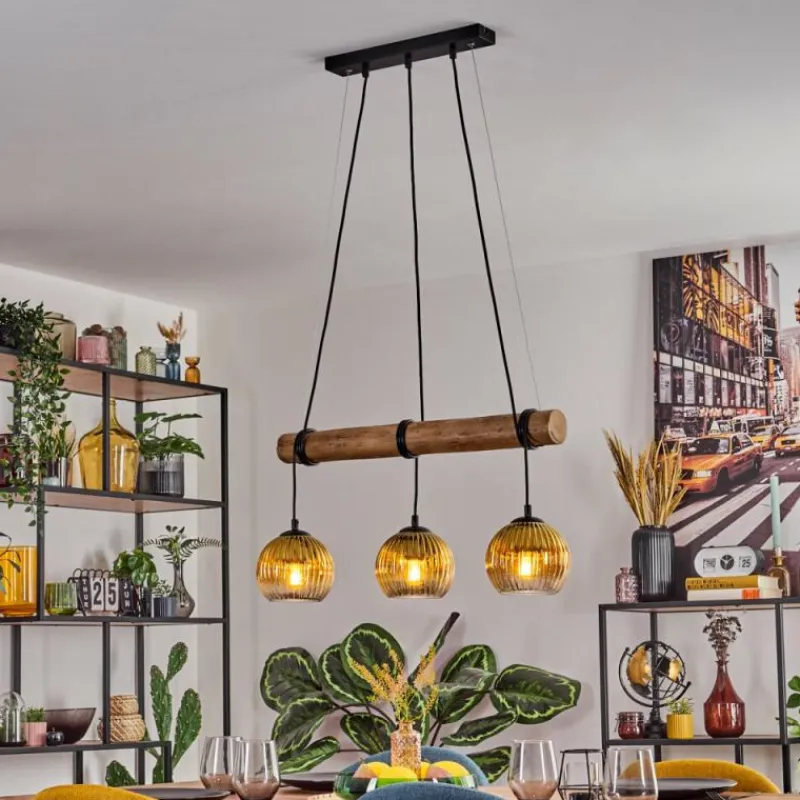 Lampes Dorées-hofstein Koyoto Suspension, Boule lumineuse, Suspension Écru, Noir, 3 lumières