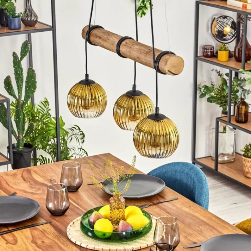 Lampes Dorées-hofstein Koyoto Suspension, Boule lumineuse, Suspension Écru, Noir, 3 lumières