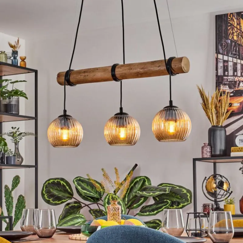 hofstein Koyoto Suspension, Boule lumineuse, Suspension Écru, Noir, 3 lumières