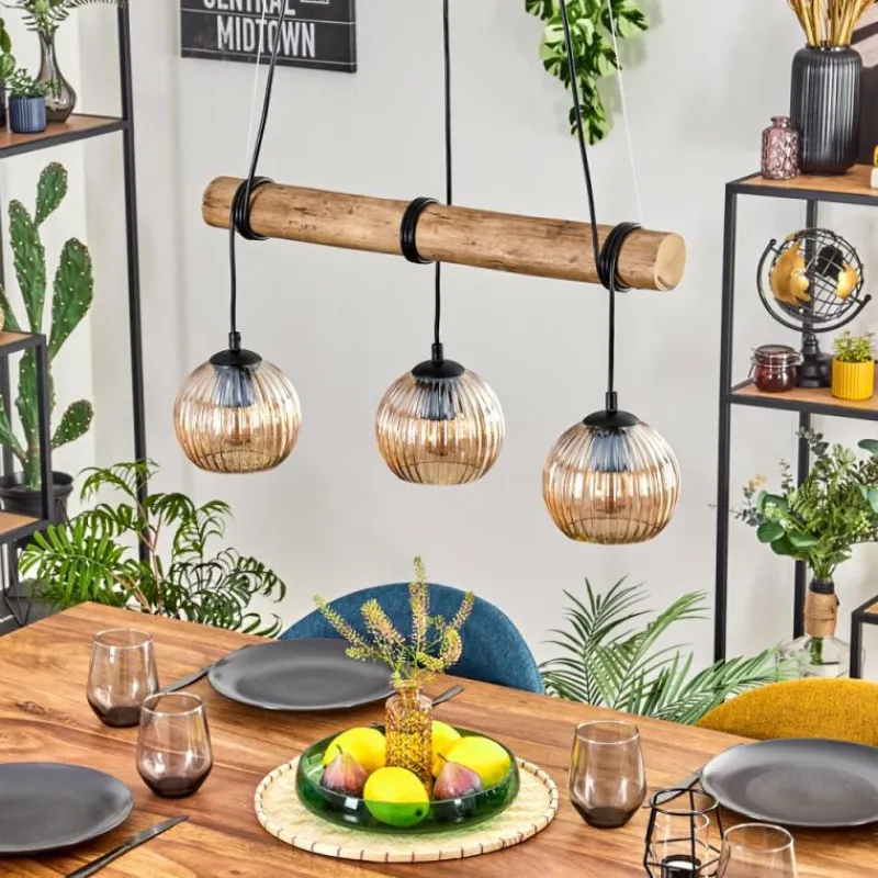 hofstein Koyoto Suspension, Boule lumineuse, Suspension Écru, Noir, 3 lumières