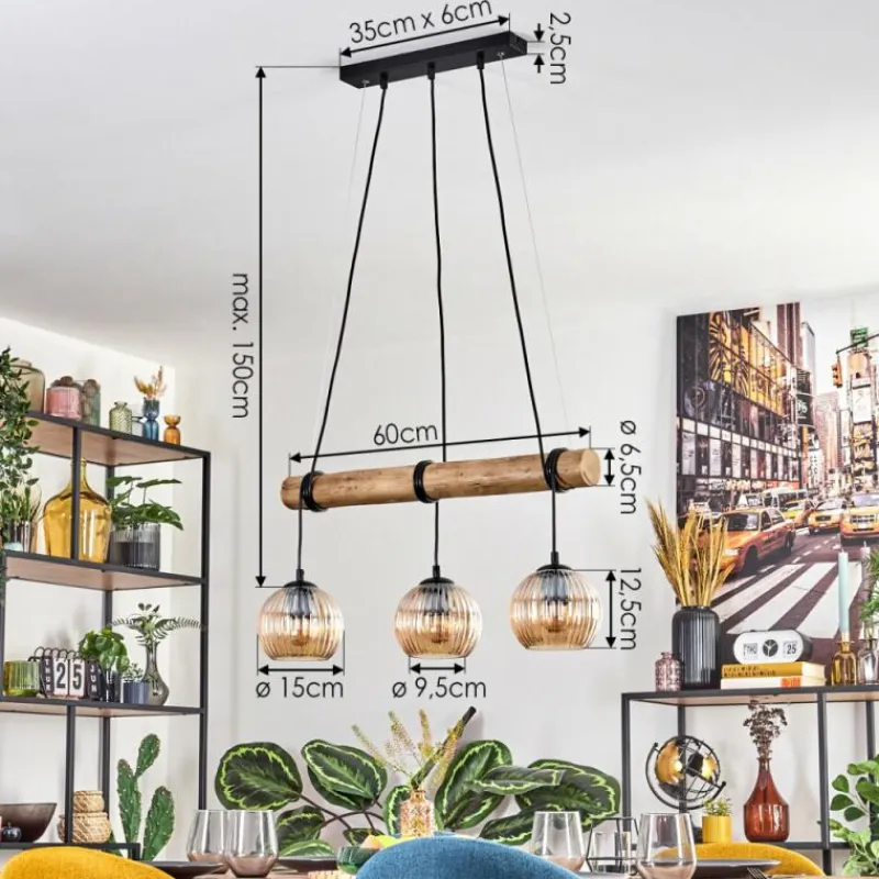 hofstein Koyoto Suspension, Boule lumineuse, Suspension Écru, Noir, 3 lumières