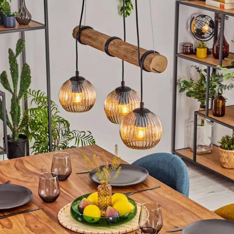 hofstein Koyoto Suspension, Boule lumineuse, Suspension Écru, Noir, 3 lumières