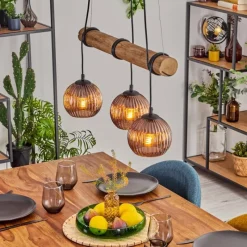 Style Boho-Chic-hofstein Koyoto Suspension, Boule lumineuse, Suspension Écru, Noir, 3 lumières