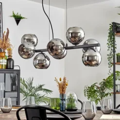 hofstein Koyoto Suspension, Boule lumineuse, Suspension Chrome, Fumé, 8 lumières