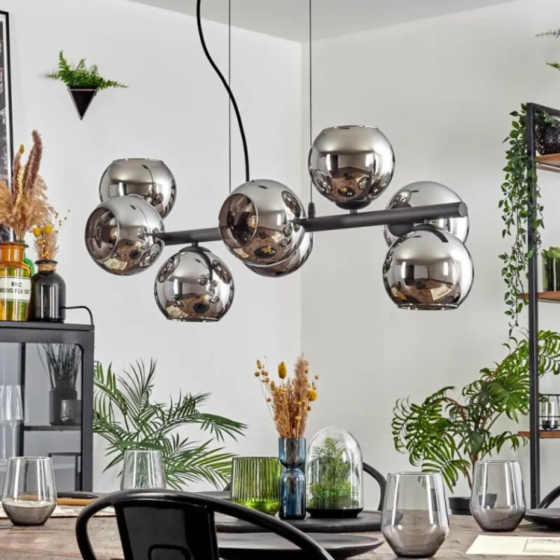 hofstein Koyoto Suspension, Boule lumineuse, Suspension Chrome, Fumé, 8 lumières