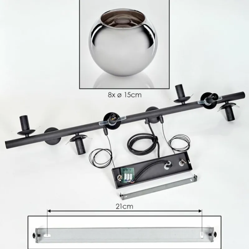hofstein Koyoto Suspension, Boule lumineuse, Suspension Chrome, Fumé, 8 lumières