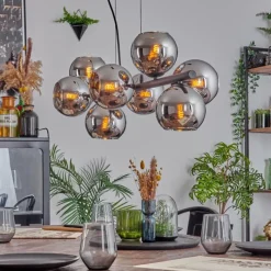 hofstein Koyoto Suspension, Boule lumineuse, Suspension Chrome, Fumé, 8 lumières