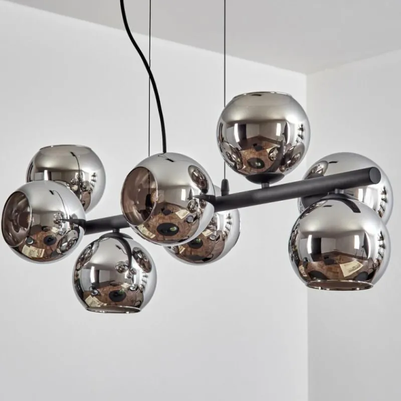 hofstein Koyoto Suspension, Boule lumineuse, Suspension Chrome, Fumé, 8 lumières