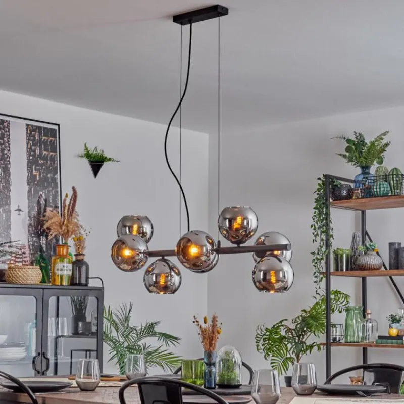 hofstein Koyoto Suspension, Boule lumineuse, Suspension Chrome, Fumé, 8 lumières