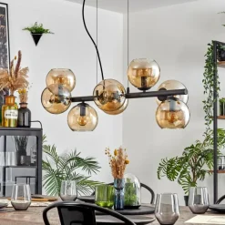 hofstein Koyoto Suspension, Boule lumineuse, Suspension Ambre, Fumé, 8 lumières