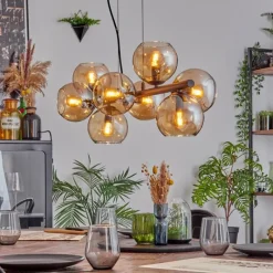 hofstein Koyoto Suspension, Boule lumineuse, Suspension Ambre, Fumé, 8 lumières