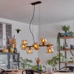 hofstein Koyoto Suspension, Boule lumineuse, Suspension Ambre, Fumé, 8 lumières