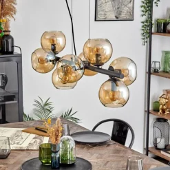 hofstein Koyoto Suspension, Boule lumineuse, Suspension Ambre, Fumé, 8 lumières