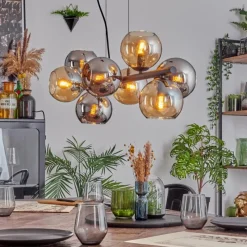 hofstein Koyoto Suspension, Boule lumineuse, Suspension Ambre, Chrome, Fumé, 8 lumières