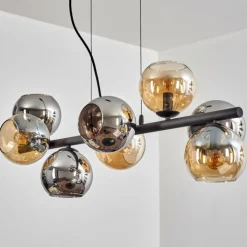 hofstein Koyoto Suspension, Boule lumineuse, Suspension Ambre, Chrome, Fumé, 8 lumières