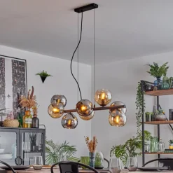 hofstein Koyoto Suspension, Boule lumineuse, Suspension Ambre, Chrome, Fumé, 8 lumières