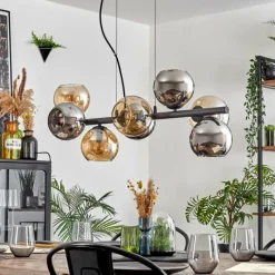 hofstein Koyoto Suspension, Boule lumineuse, Suspension Ambre, Chrome, Fumé, 8 lumières