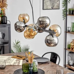 hofstein Koyoto Suspension, Boule lumineuse, Suspension Ambre, Chrome, Fumé, 8 lumières