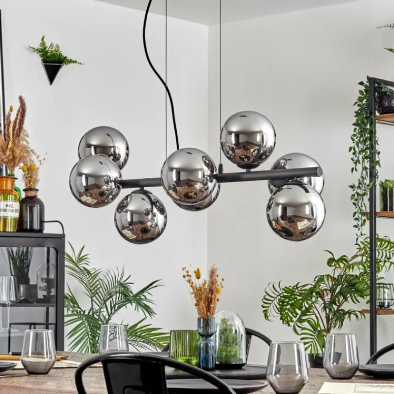 hofstein Koyoto Suspension, Boule lumineuse, Suspension Chrome, Fumé, 8 lumières