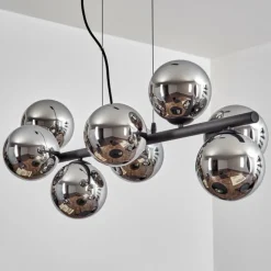hofstein Koyoto Suspension, Boule lumineuse, Suspension Chrome, Fumé, 8 lumières